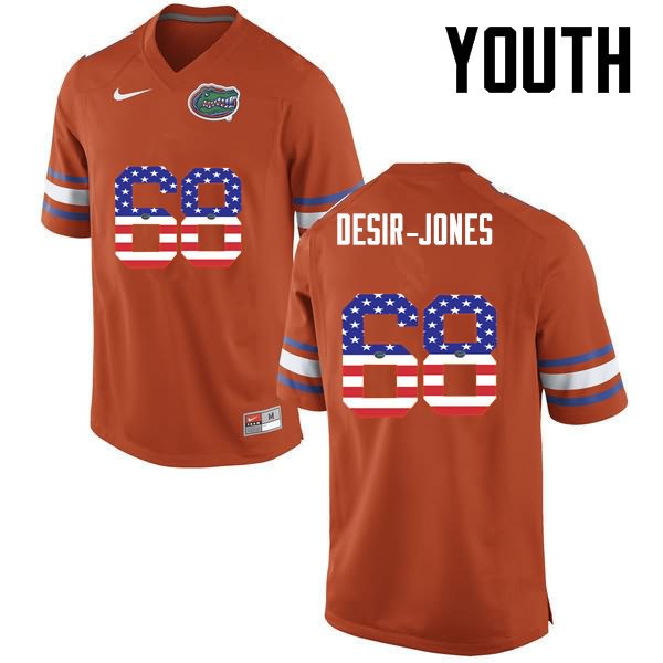 Youth NCAA Florida Gators Richerd Desir-Jones #68 Stitched Authentic USA Flag Fashion Nike Orange College Football Jersey KVU2565WI